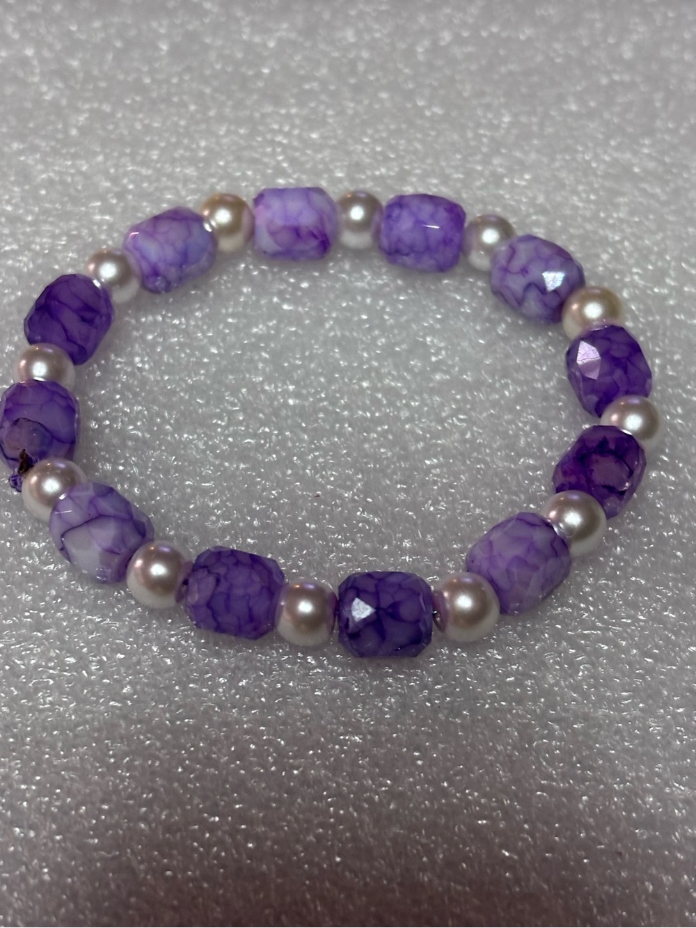 Purple Faceted Bead and Pearl Stretch Bracelet